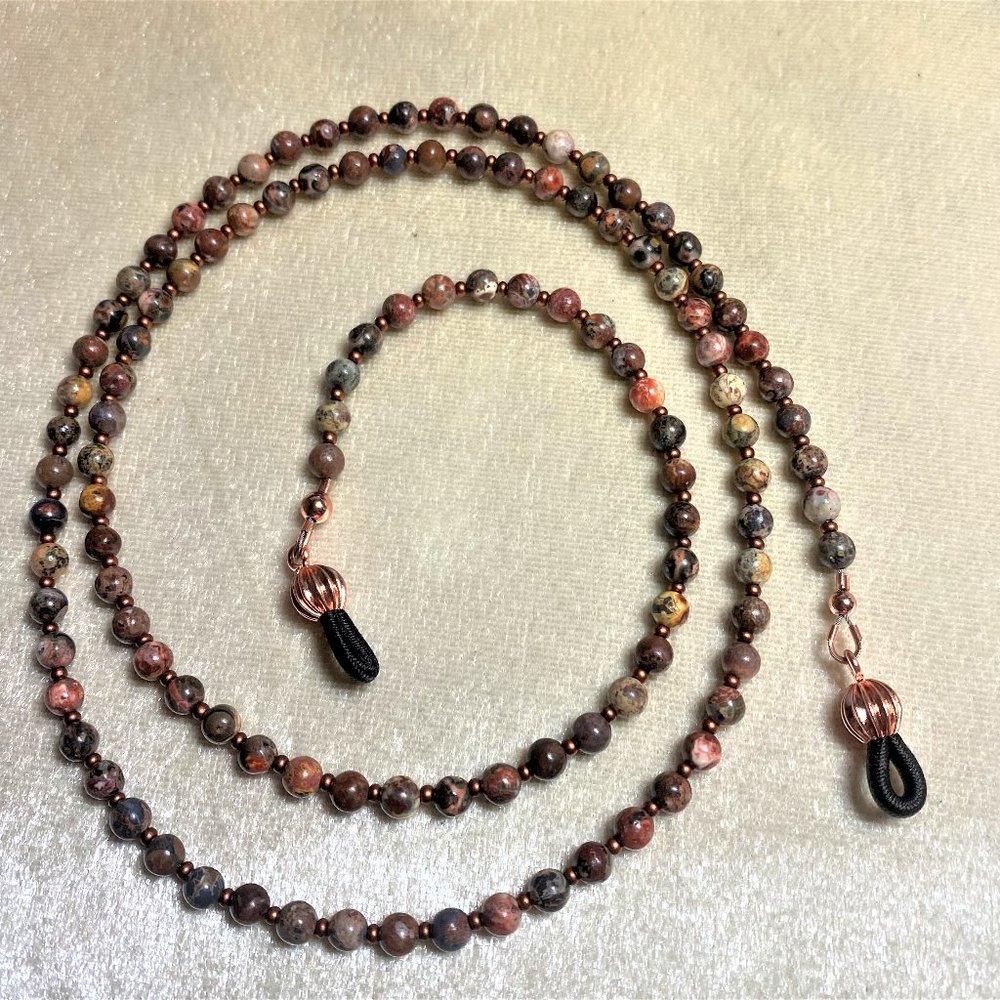 Natural Leopardskin Jasper Eyeglass Chain #1407